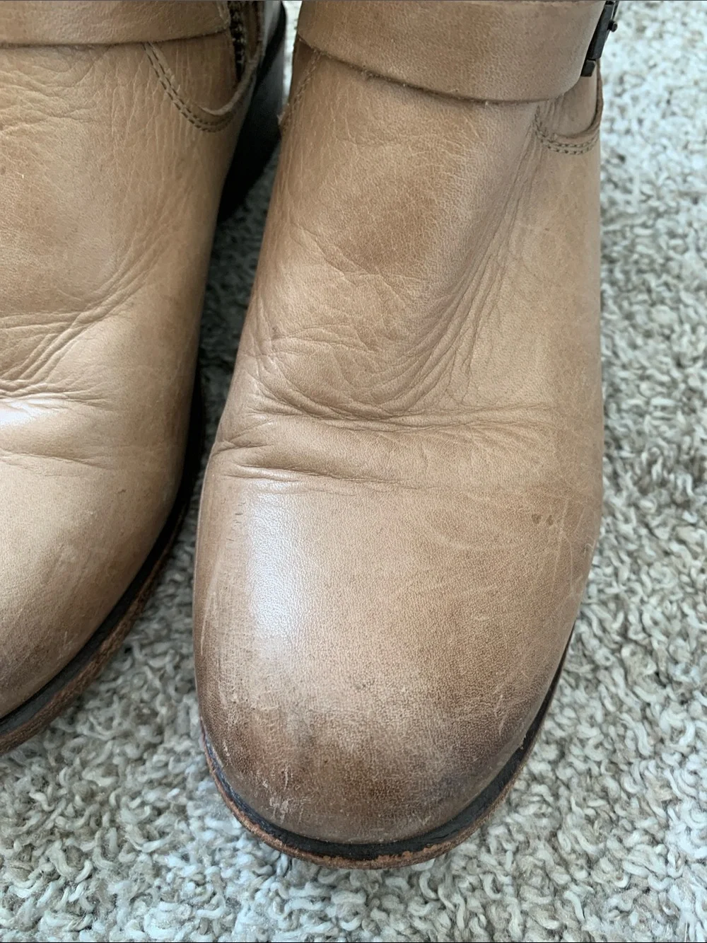 Frye Lynn Light Tan Leather Buckle Ankle Boots
